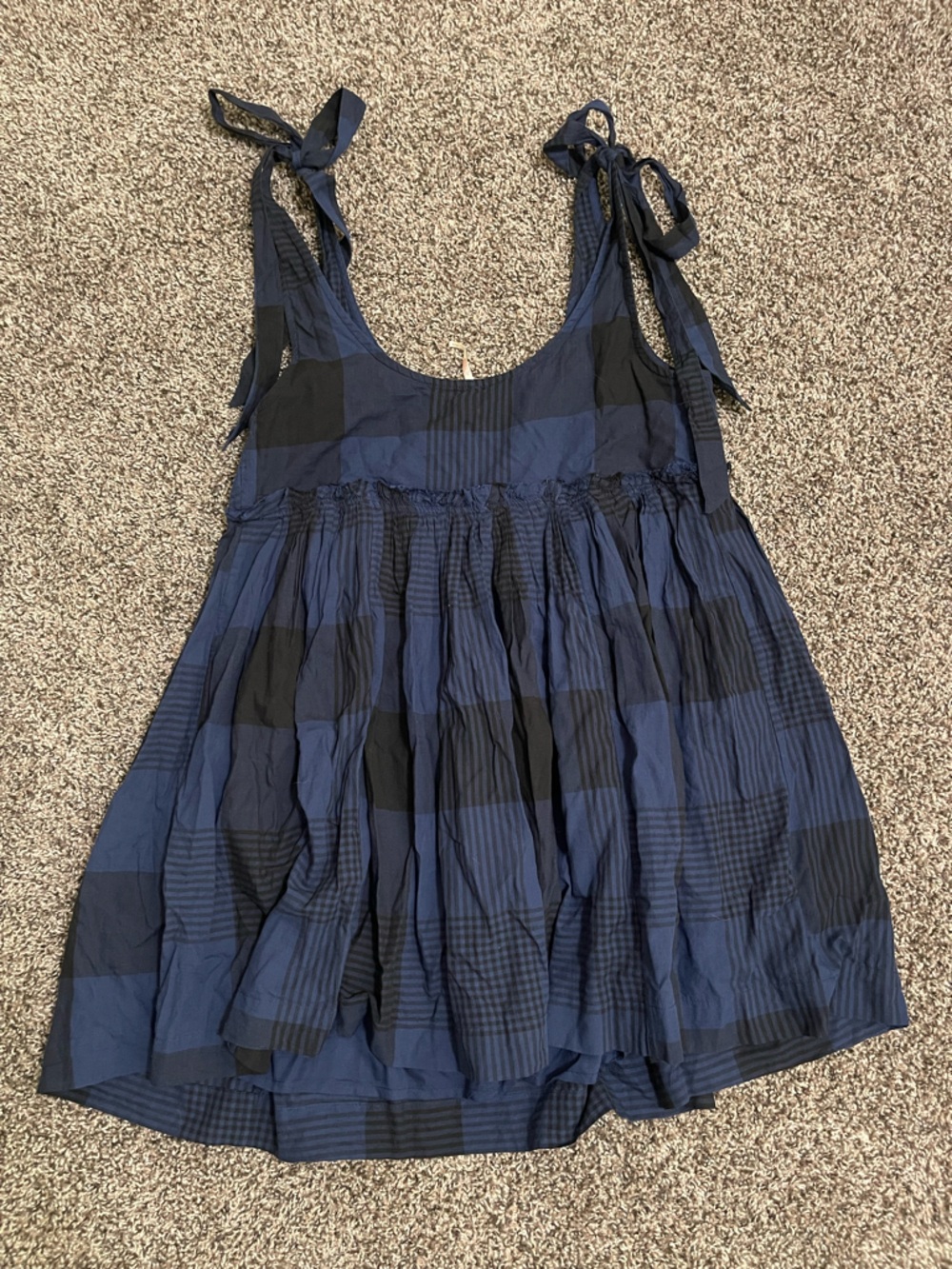 blue and black plaid Free People baby doll dress with tie straps - Picture 5 of 8